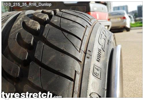 An example of tyre stretch: 215/35 R16 on 10.0J – DUNLOP
