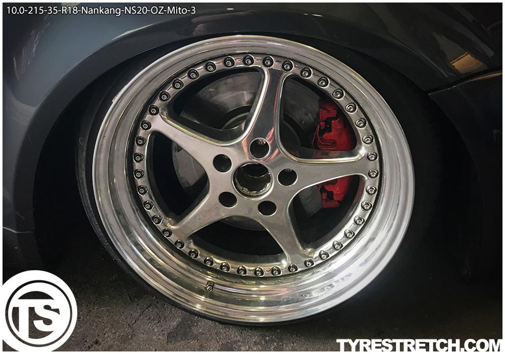 An example of tyre stretch: 215/35 R18 on 10.0J – NANKANG (OZ)