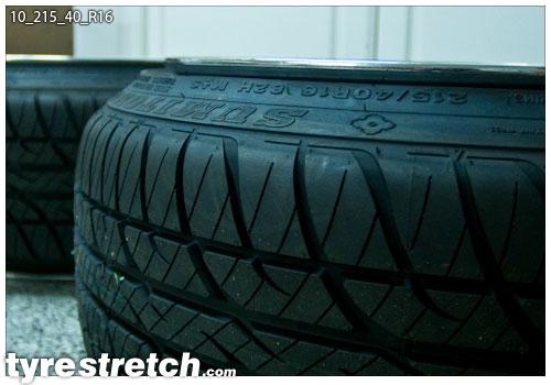 An example of tyre stretch: 215/40 R16 on 10.0J – SUMITOMO