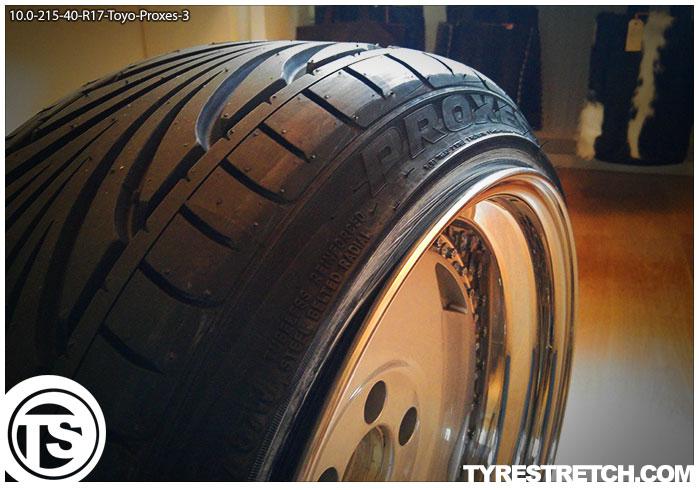 An example of tyre stretch: 215/40 R17 on 10.0J – TOYO