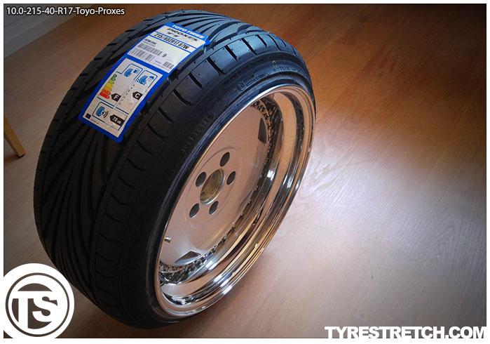 An example of tyre stretch: 215/40 R17 on 10.0J – TOYO