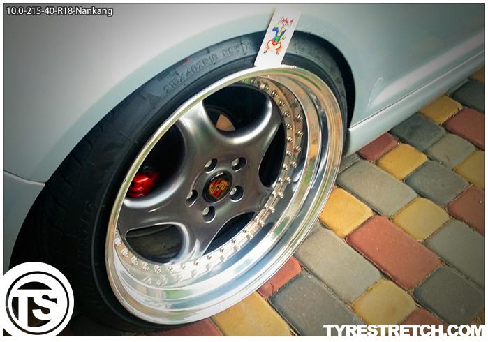 An example of tyre stretch: 215/40 R18 on 10.0J – NANKANG (PORSCHE)