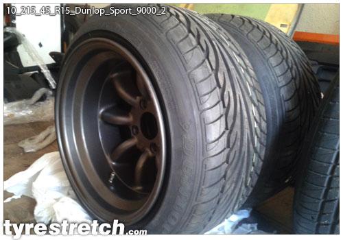 An example of tyre stretch: 215/45 R15 on 10.0J – DUNLOP