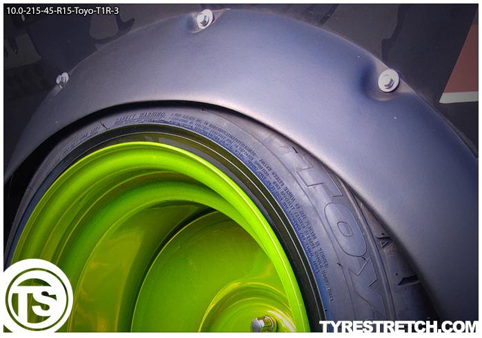 An example of tyre stretch: 215/45 R15 on 10.0J – TOYO