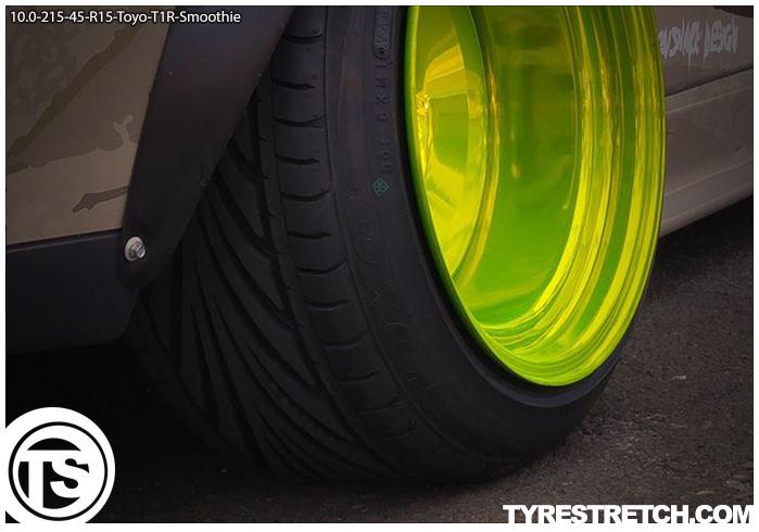 An example of tyre stretch: 215/45 R15 on 10.0J – TOYO (SMOOTHIE)