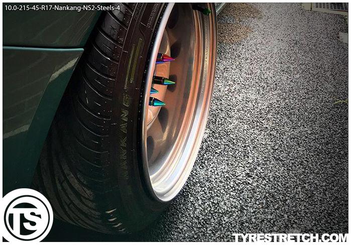 An example of tyre stretch: 215/45 R17 on 10.0J – NANKANG (STEELS)