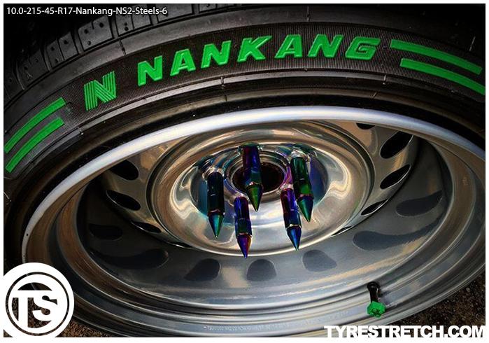An example of tyre stretch: 215/45 R17 on 10.0J – NANKANG (STEELS)