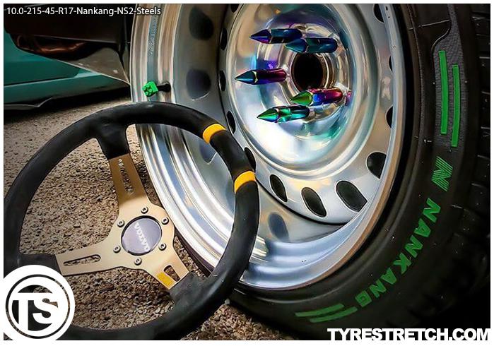 An example of tyre stretch: 215/45 R17 on 10.0J – NANKANG (STEELS)