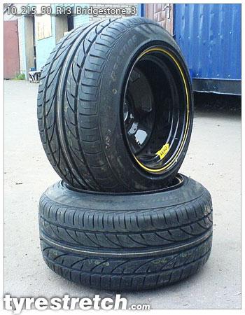 An example of tyre stretch: 215/50 R13 on 10.0J – BRIDGESTONE