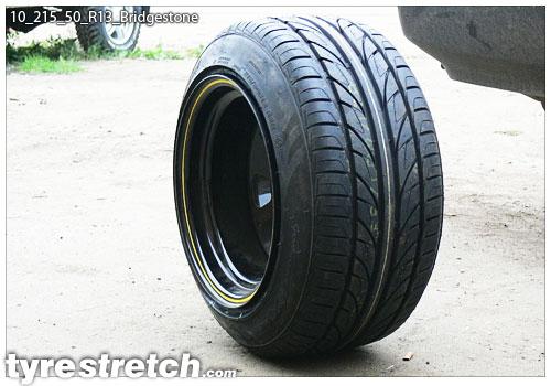 An example of tyre stretch: 215/50 R13 on 10.0J – BRIDGESTONE