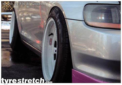 An example of tyre stretch: 215/55 R16 on 10.0J – GOODRICH