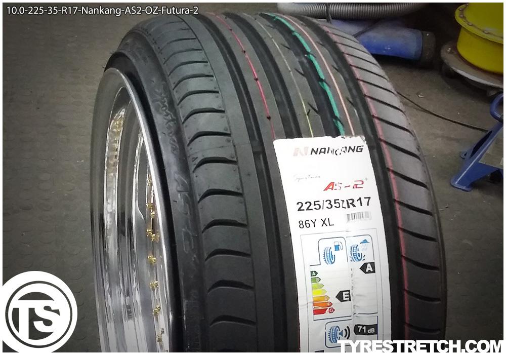 An example of tyre stretch: 225/35 R17 on 10.0J – NANKANG (OZ)