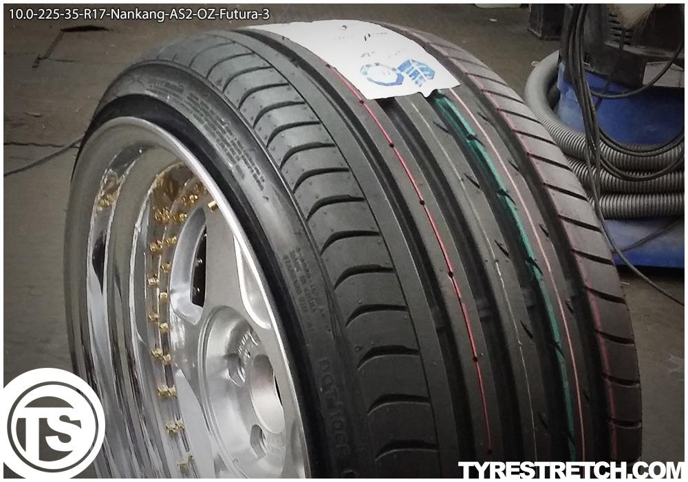 An example of tyre stretch: 225/35 R17 on 10.0J – NANKANG (OZ)
