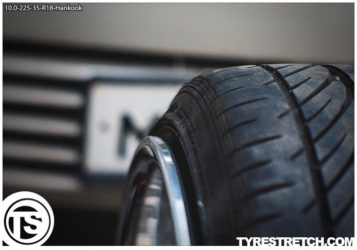An example of tyre stretch: 225/35 R18 on 10.0J – HANKOOK