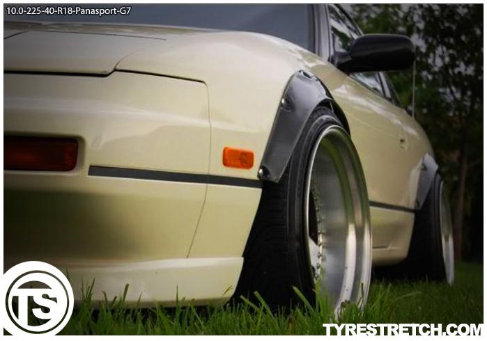 An example of tyre stretch: 225/40 R18 on 10.0J (PANASPORT)