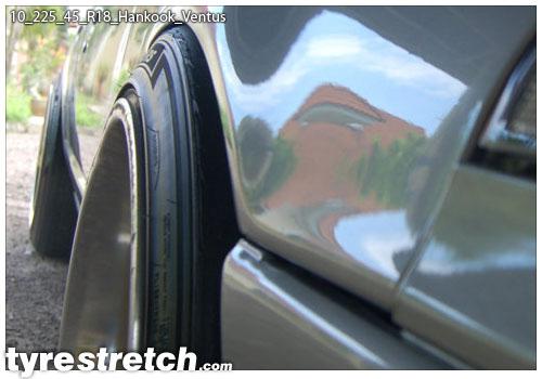 An example of tyre stretch: 225/45 R18 on 10.0J – HANKOOK