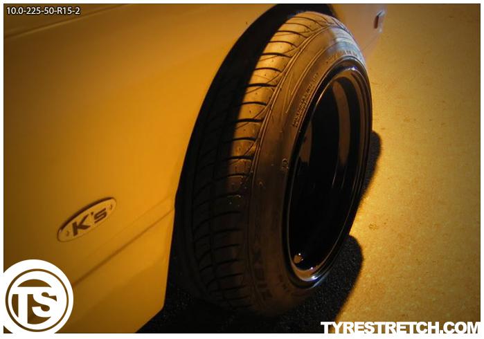 An example of tyre stretch: 225/50 R15 on 10.0J