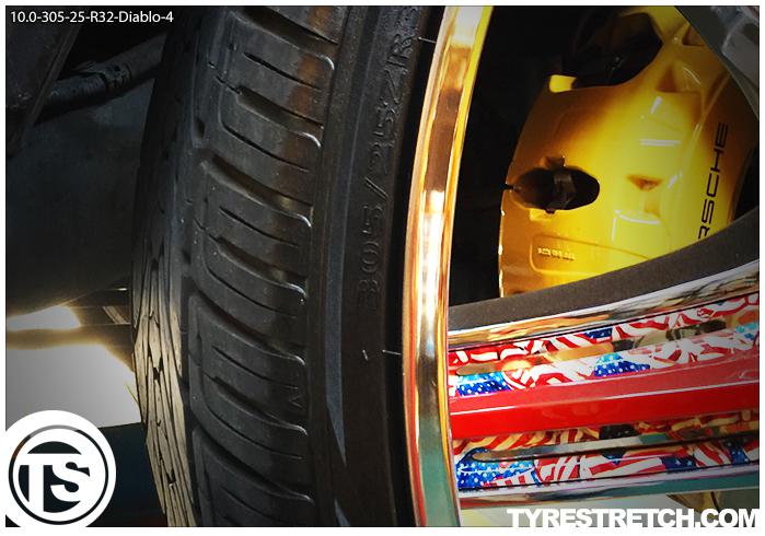 An example of tyre stretch: 305/25 R32 on 10.0J – DIABLO