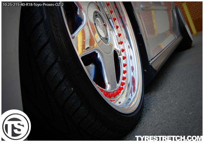 An example of tyre stretch: 215/40 R18 on 10.25J – TOYO (OZ)