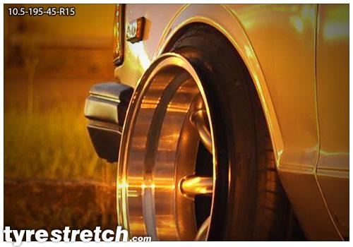 An example of tyre stretch: 195/45 R15 on 10.5J
