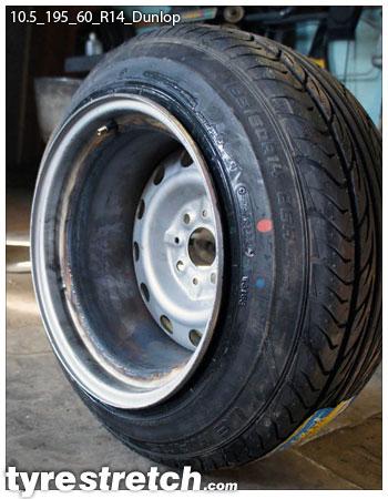 An example of tyre stretch: 195/60 R14 on 10.5J – DUNLOP