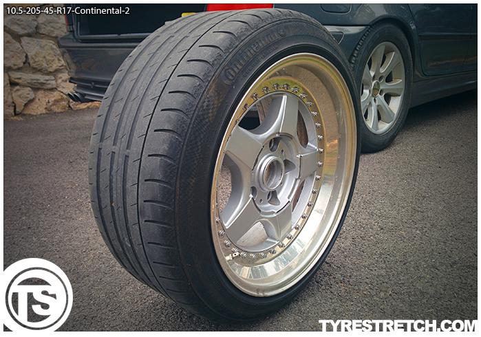 An example of tyre stretch: 205/45 R17 on 10.5J – CONTINENTAL