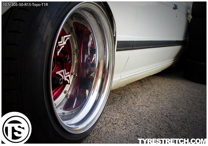 An example of tyre stretch: 205/50 R15 on 10.5J – TOYO