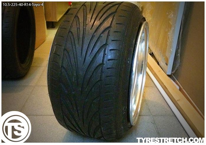 An example of tyre stretch: 225/40 R14 on 10.5J – TOYO