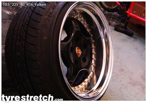 An example of tyre stretch: 225/40 R16 on 10.5J – FALKEN