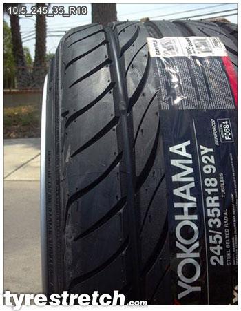 An example of tyre stretch: 245/35 R18 on 10.5J – YOKOHAMA