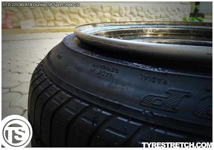 An example of tyre stretch: 225/40 R14 on 11.0J – DUNLOP