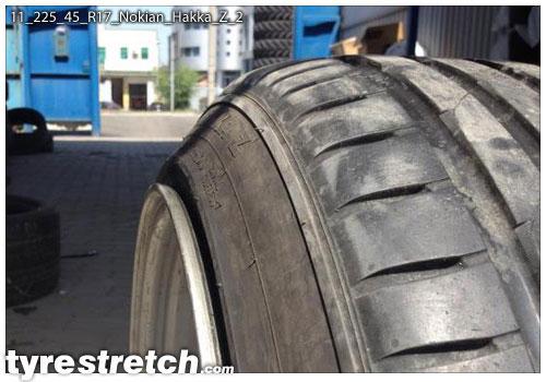 An example of tyre stretch: 225/45 R17 on 11.0J – NOKIAN