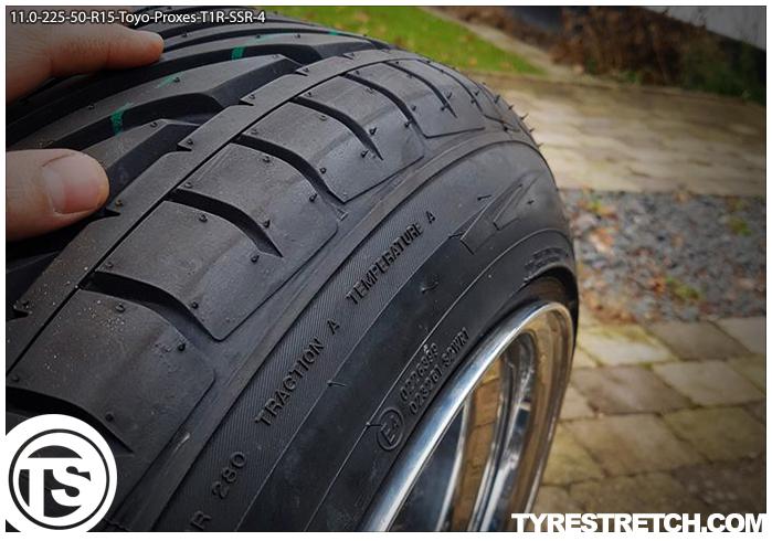 An example of tyre stretch: 225/50 R15 on 11.0J – TOYO (SSR)