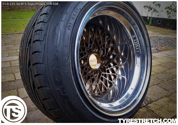 An example of tyre stretch: 225/50 R15 on 11.0J – TOYO (SSR)