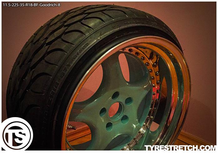 An example of tyre stretch: 225/35 R18 on 11.5J – GOODRICH