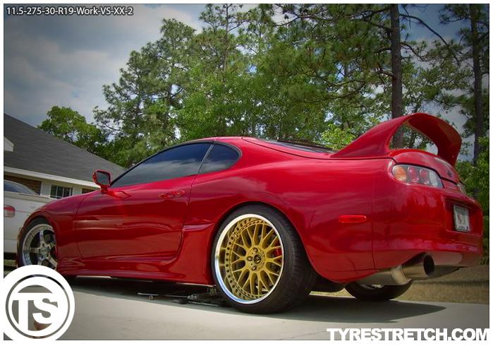 An example of tyre stretch: 275/30 R19 on 11.5J (WORK)