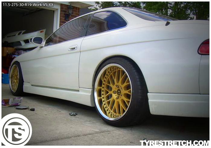 An example of tyre stretch: 275/30 R19 on 11.5J (WORK)