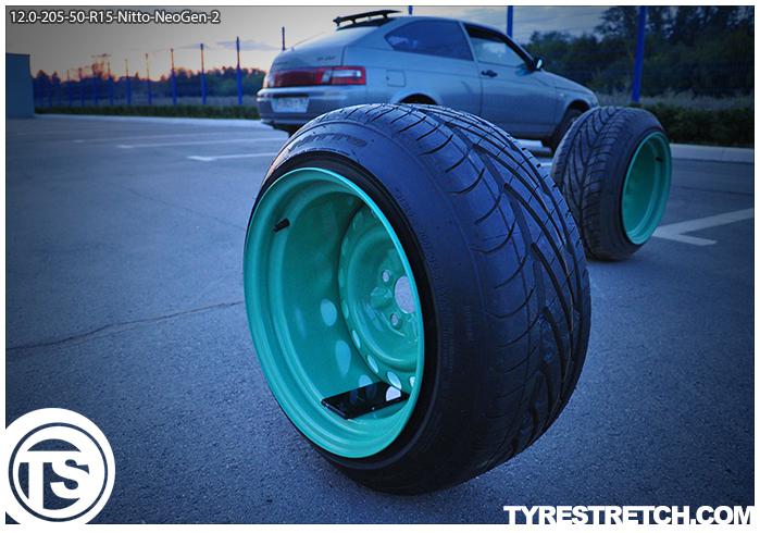 An example of tyre stretch: 205/50 R15 on 12.0J – NITTO