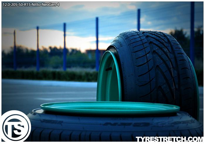 An example of tyre stretch: 205/50 R15 on 12.0J – NITTO