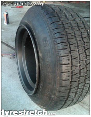 An example of tyre stretch: 215/60 R14 on 12.0J – GOODRICH