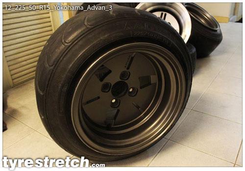 An example of tyre stretch: 225/50 R15 on 12.0J – YOKOHAMA