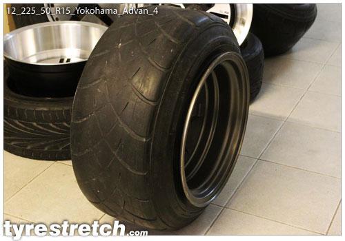 An example of tyre stretch: 225/50 R15 on 12.0J – YOKOHAMA