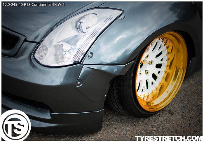 An example of tyre stretch: 245/40 R18 on 12.0J – CONTINENTAL (CCW)