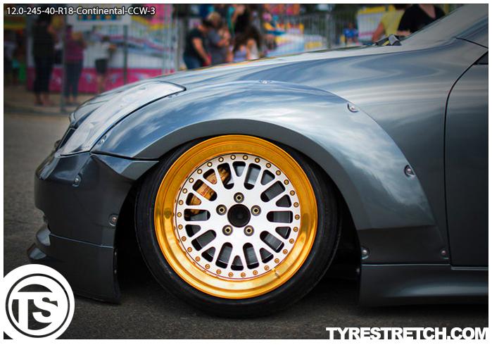 An example of tyre stretch: 245/40 R18 on 12.0J – CONTINENTAL (CCW)