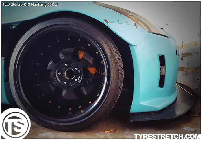 An example of tyre stretch: 265/30 R18 on 12.0J – NANKANG (SSR)