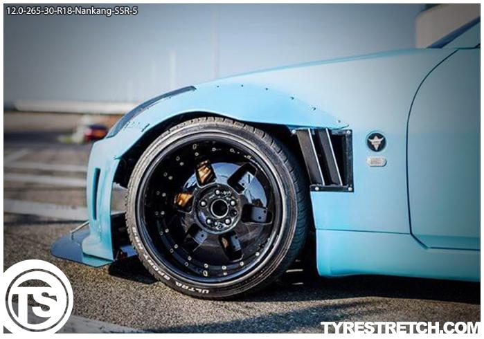 An example of tyre stretch: 265/30 R18 on 12.0J – NANKANG (SSR)