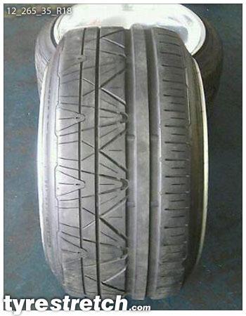 An example of tyre stretch: 265/35 R18 on 12.0J