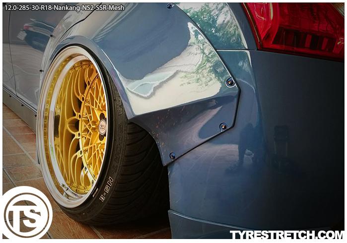 An example of tyre stretch: 285/30 R18 on 12.0J – NANKANG (SSR)