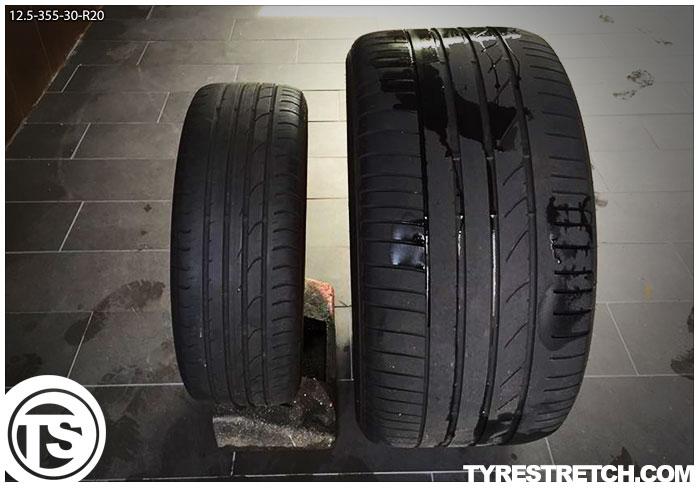 An example of tyre stretch: 355/30 R20 on 12.5J