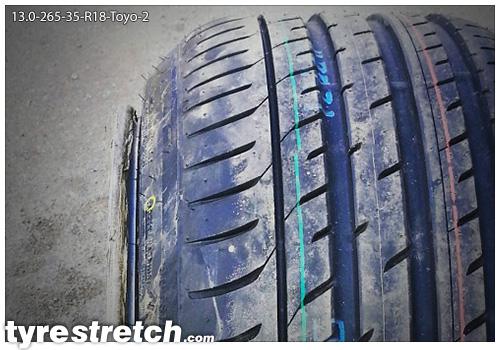 An example of tyre stretch: 265/35 R18 on 13.0J – TOYO